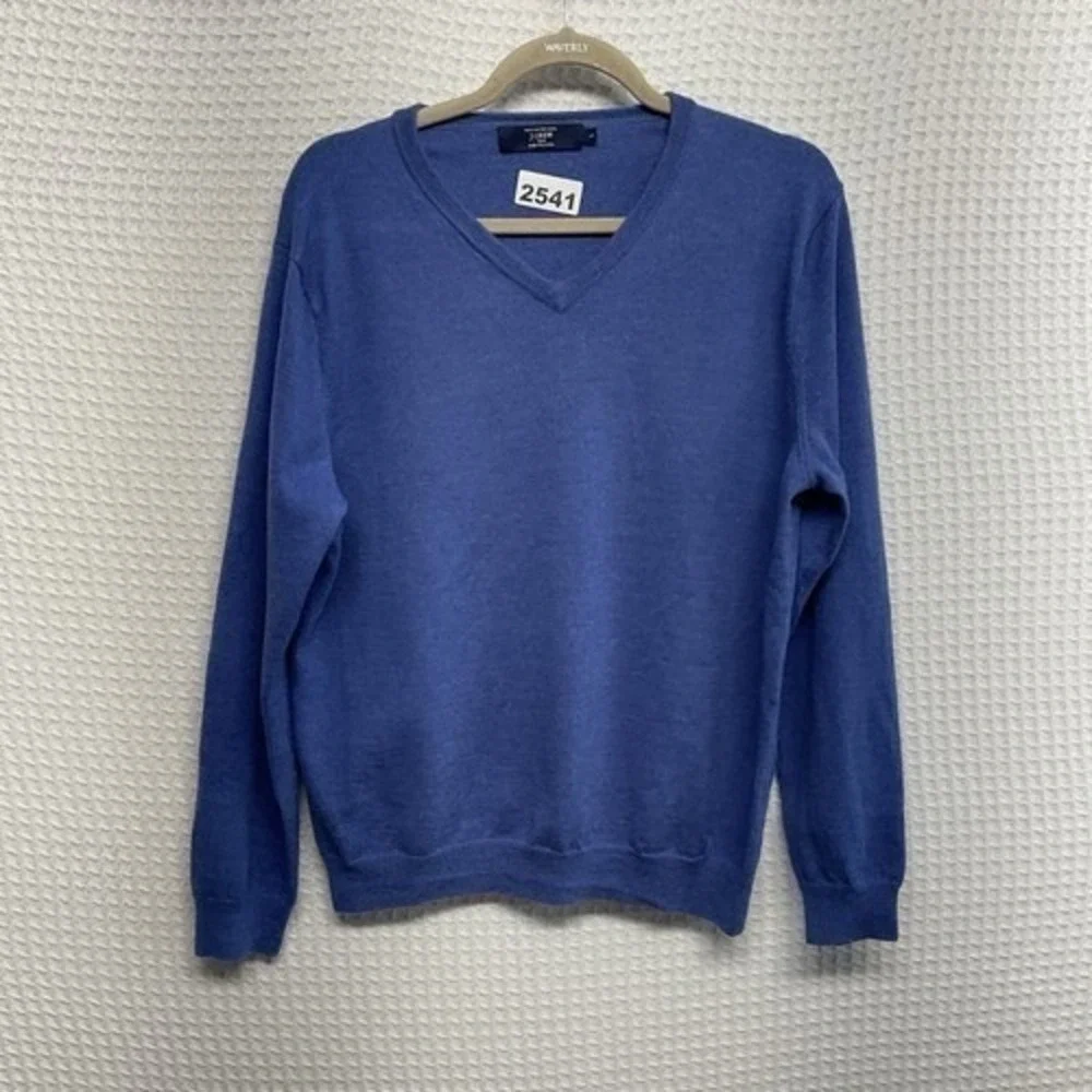 J. Crew Heather Blue Lightweight V-Neck Sweater Men L China 100% Merino Wool